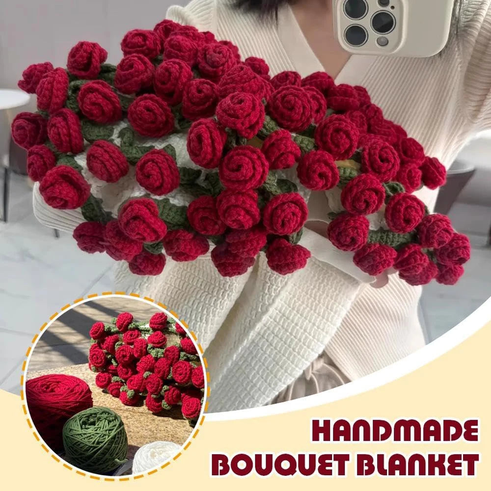 Rose Blanket Bouquet With Gift Bag Crochet Handmade Blanket of Roses Birthday Valentine's Day Gift for Girlfriend