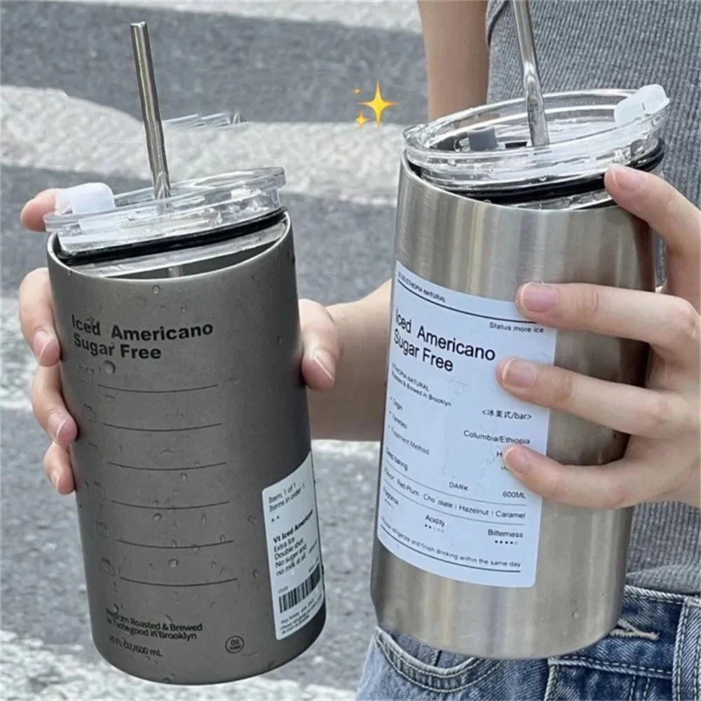 600ml Stainless Steel Insulated Coffee Mug With Straw Leak-Proof Travel Tumbler For Teens & Adults Coffee Travel Mug Coffe