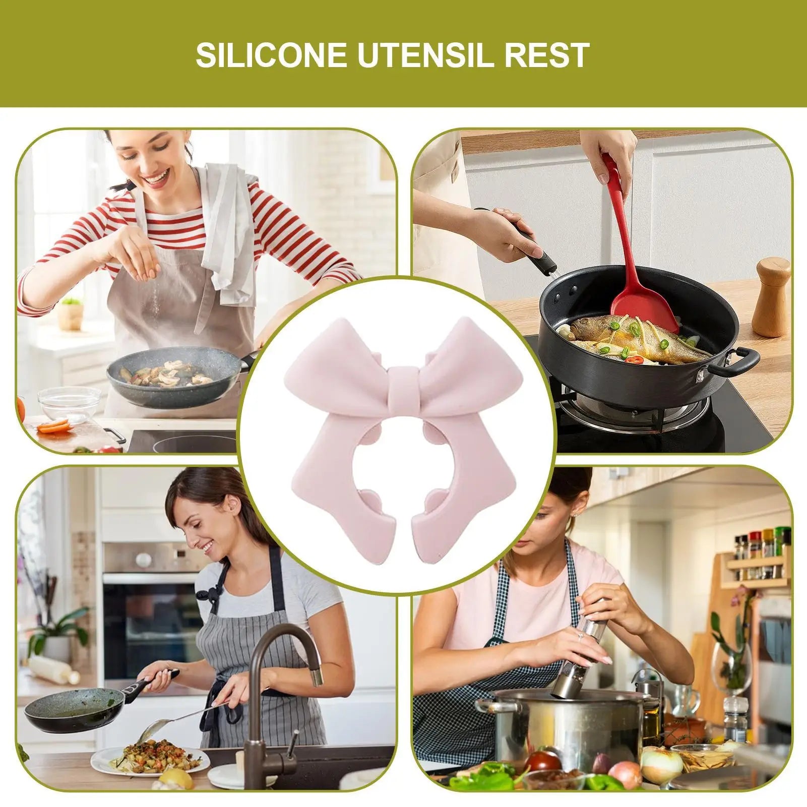 Bowknot Silicone Spatula Holder Kitchen Splash Ladle Holder Non-Slip Spatula Protector for RV College Dorm Home Spoon Rest