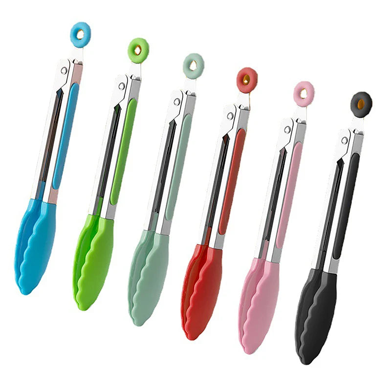 1Pc 7inch Stainless Steel Food Clip BBQ Grill Steak Food Clip Non-slip Handle Bread Tong Party Kitchen Cooking Accessories