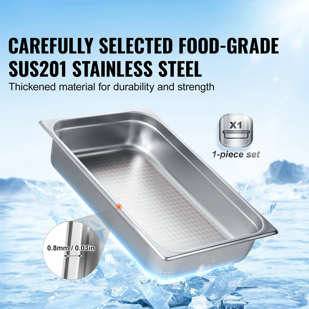 SucceBuy 4 inch Buffet Chafing Dishes Gastronorm Pans Steam Table Pans Tray Stainless Steel Food Container for Party BBQ Baking