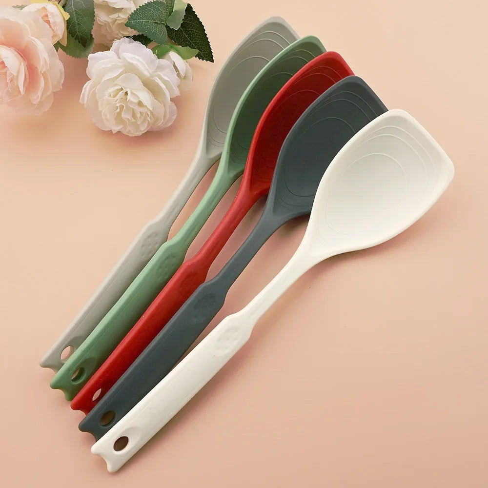 1Pc Food Grade Silicone Cooking Soup Spoon Dense Shovel Fried Fish Omelette Shovel Non-stick Spatula Kitchen Cooking Tools