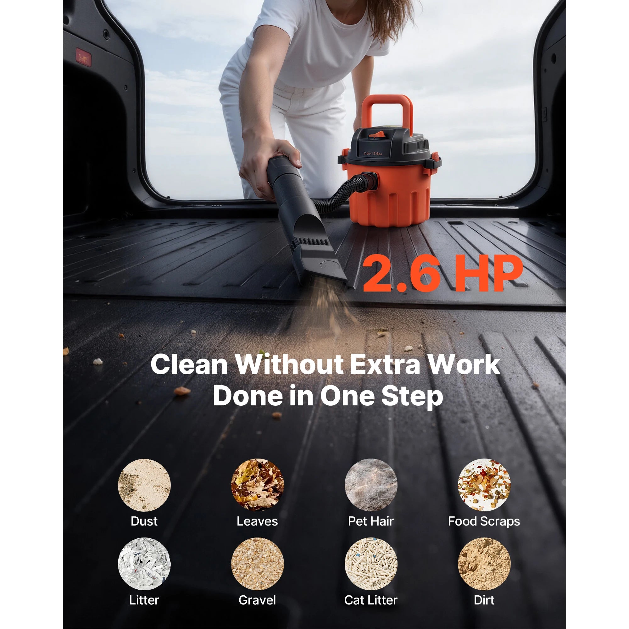 SucceBuy Shop Vac 2.6 Gal/ 8 gal/11 gal Dry Shop Vacuum 2.5/4.5/5.5/6 Peak HP with Various Nozzles for Home Garage Black Orange