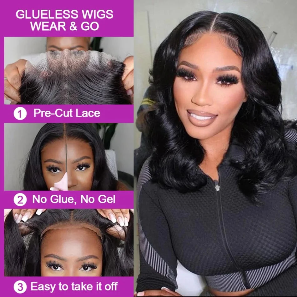 4X4 5X5 Glueless Bob Body Wave Wig Ready to Wear Human Hair Pre Plucked No Lace Front Closure Bob Human Hair Wigs For Women