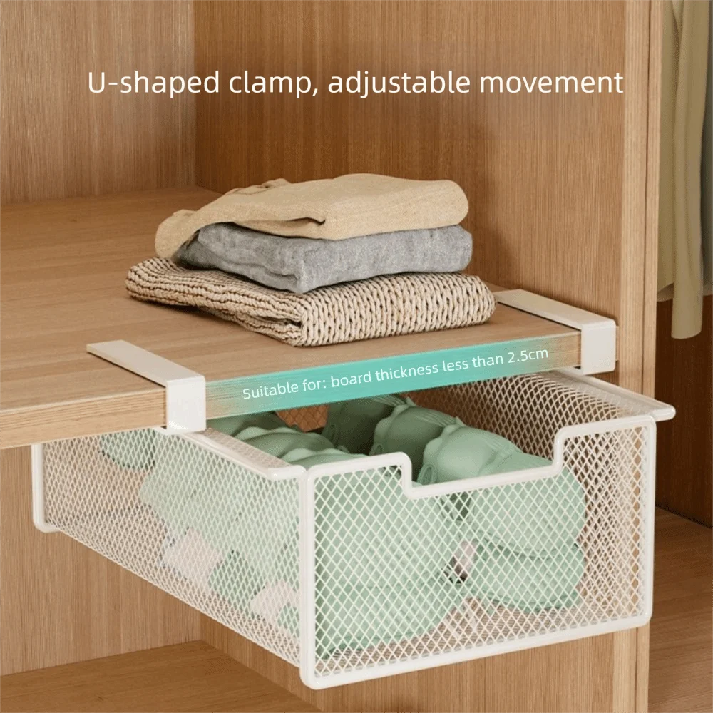 Large Capacity Underwear Storage Basket Under Shelf Under Cabinet Hanging Organizer Basket Design Pure Color Wardrobe Organizer