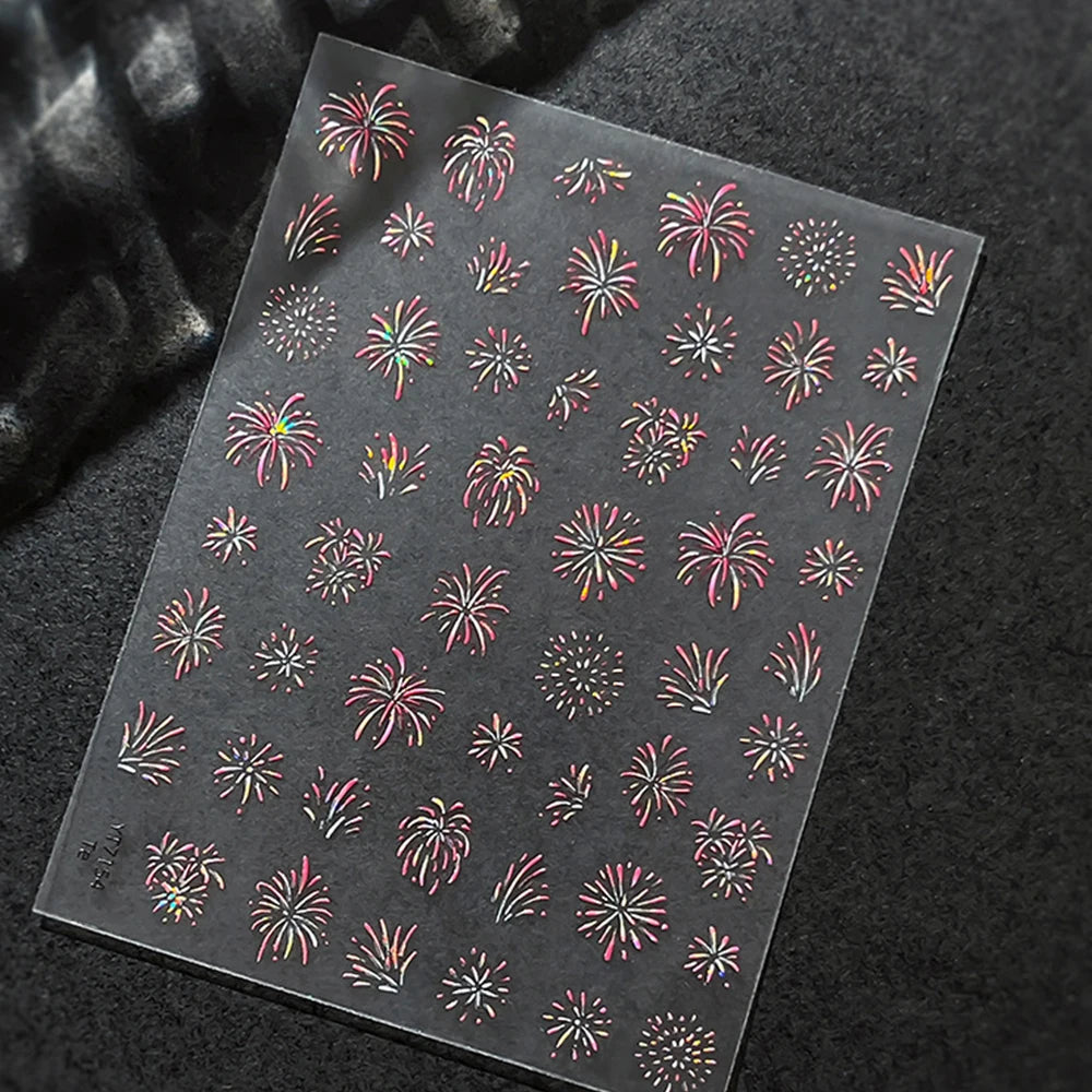 1Pc Laser Blooming Firework Nail Art Stickers 3D Firework Self-Adhesive Sliders New Year Nail Decals Manicure Decoration