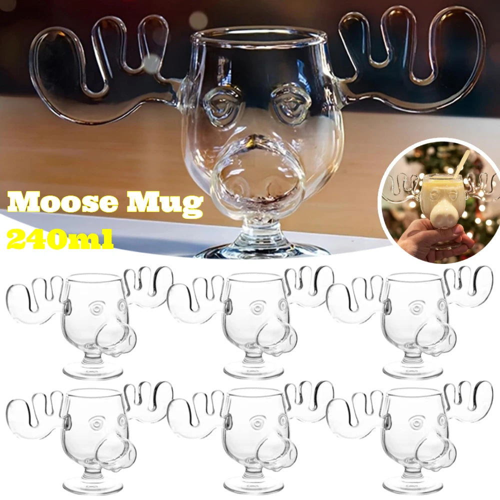 1/2/3PCS Christmas Elk Glass Cup 240ML Juice Milk Moose Mug Christmas Reindeer Head Beer Water Cup Holiday Party Drinkware Gifts