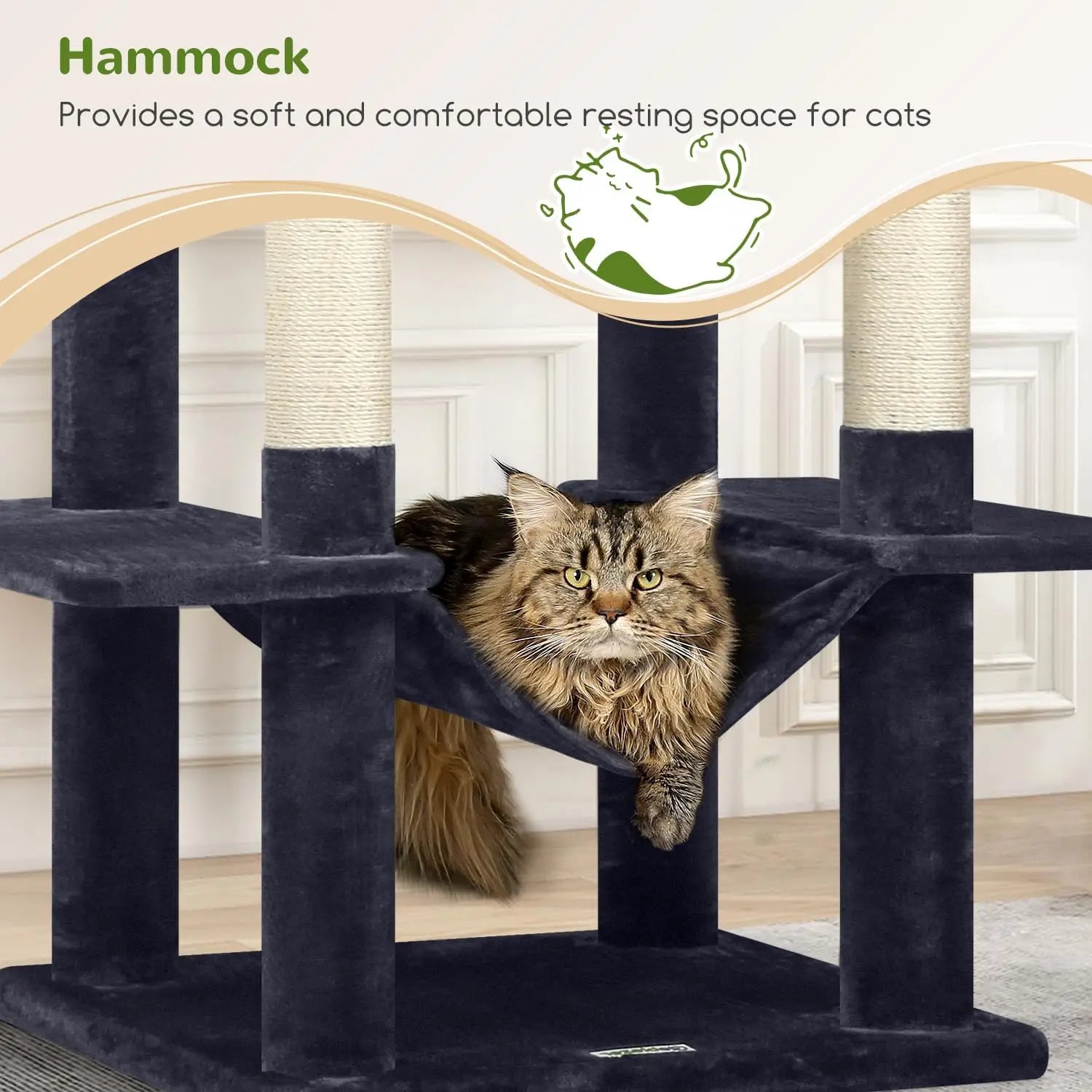 76-Inch Tall Cat Tree Tower with Condos, Hammock & Perches for Adult Cats - Multi-Level Furniture for Climbing & Play