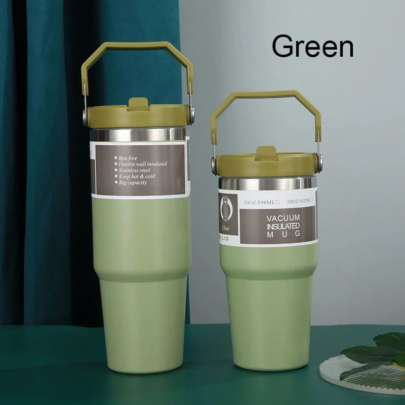 New American Simple Solid Color Stainless Steel Thermos Portable Car Easy To Carry Water Cup Thermal Insulation Cold Ice Cup