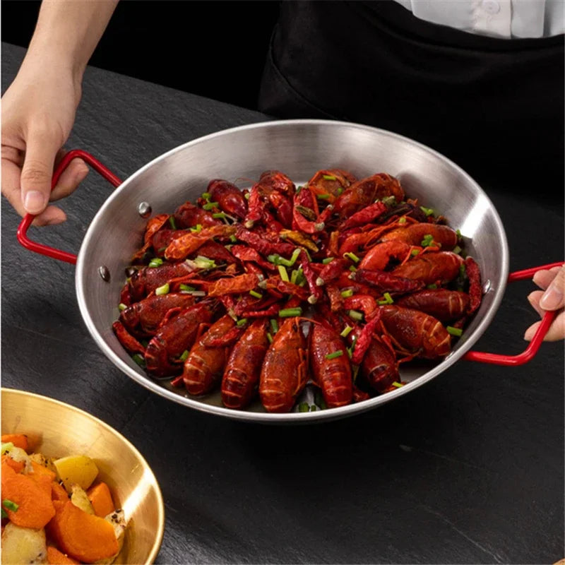 20-30cm Spanish Paella Pan with Handle Stainless Steel Durable Seafood Snack Plate Kitchen Non-Stick Frying Pans Cooking Pots
