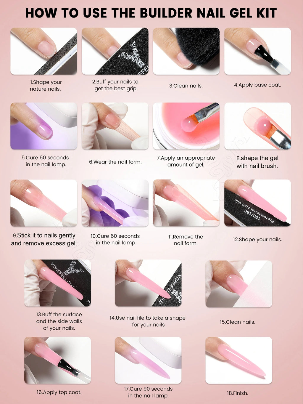 YOKEFELLOW 50g Builder Gel Nail Polish Large Capacity Nude Pink Hard Gel for Nail Extension Strong Self-Levelling Long Lasting
