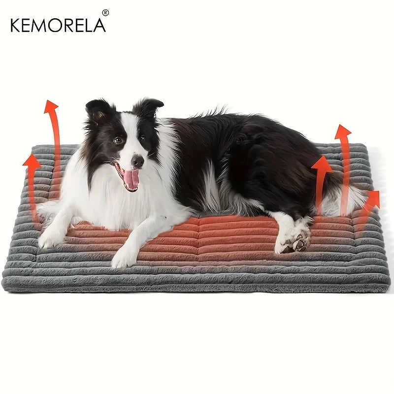 Soft Extra Large Dog Bed Dog Bed Mat for All Seasons, Non-Slip Striped Plush Dog Crate Sleep Mat for Small and Large Dogs
