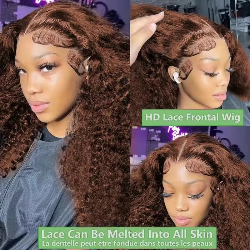 34 30 Inch Chocolate Brown Deep Wave Lace Front Wigs 100% Human Hair #4 Colored 13x4 Hd Curly Lace Frontal Wigs Pre Plucked