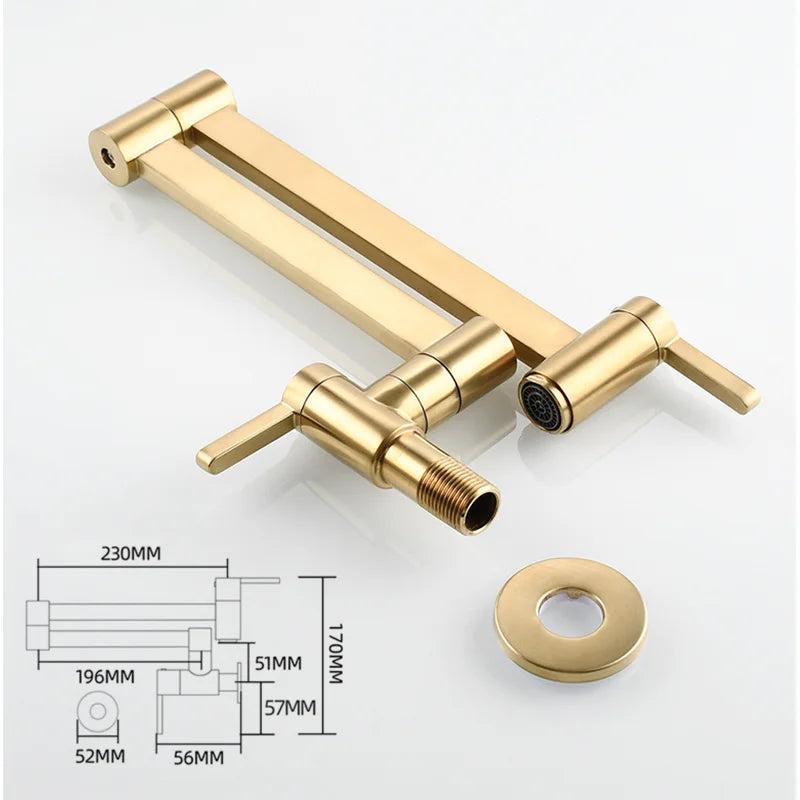Brass Double Switch Basin Faucet Kitchen In-Wall Foldable Single Cold Tap Mop Sink Extension Pot Filler Faucet Gold Black Chrome