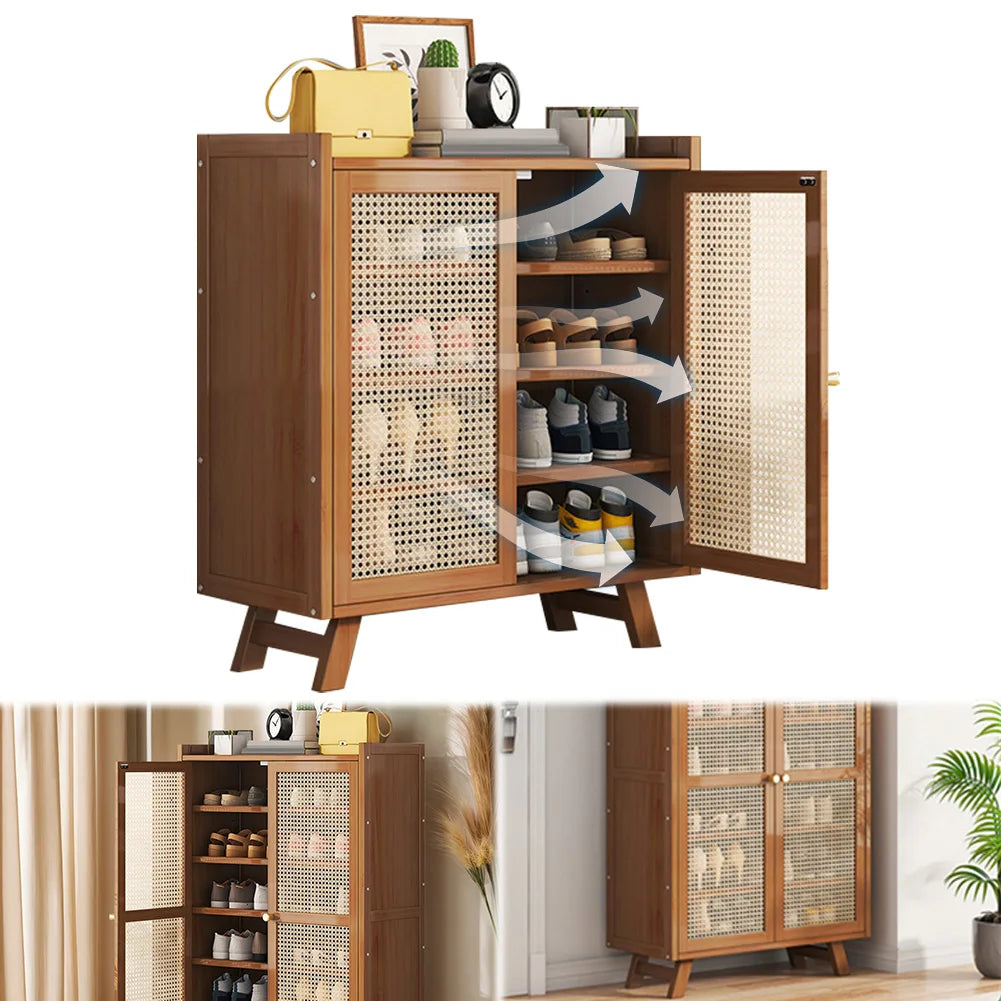 5 Tiers Wooden Shoe Cabinet with Doors Shoe Rack Organizer for Entryway Closet