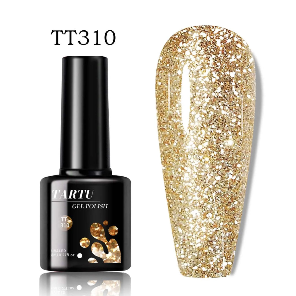 8ml Gold Glitter Holographic Glitter Gel Nail Polish Removable LED/UV Long-Lasting Glitter Sequins Home Nail Art Salon