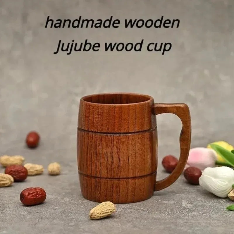 Wooden Beer Cup Jujube Sour Wood Big Capacity Beer Tea Coffee Water Cup Wooden Barrel Beer Mug Kitchen Bar Drinkware