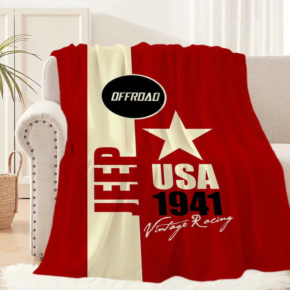 Fashion Logo Racing Cras J-Jeep Cool Blanket Plush Nap Sofa rug for Living Room Office Bedroom Birthday Home Travel Kid Gifts
