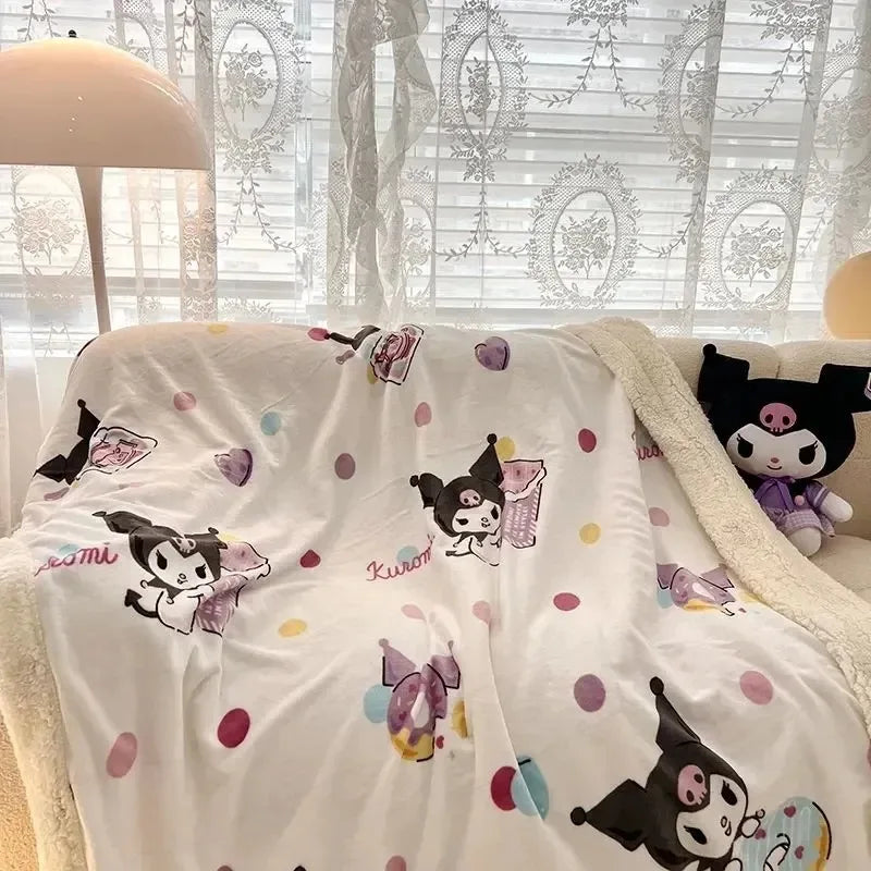 Kuromi Anime Blanket Kawaii Furry Blankets And Throws Blankets For Winter Custom Blanket Bed Blanket Microfiber Fabric Home