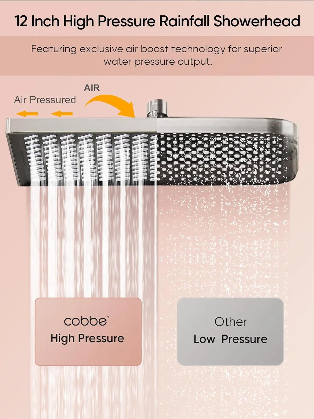 11.8-inch rain shower head, 6-mode handheld spray, high-pressure shower combination, with 11-inch adjustable extension arm, brus