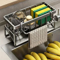 Sponge Holder for Kitchen Sink, Plastic Auto Draining Kitchen Sink Organizer, Sink Caddy with Removable Brush Holder