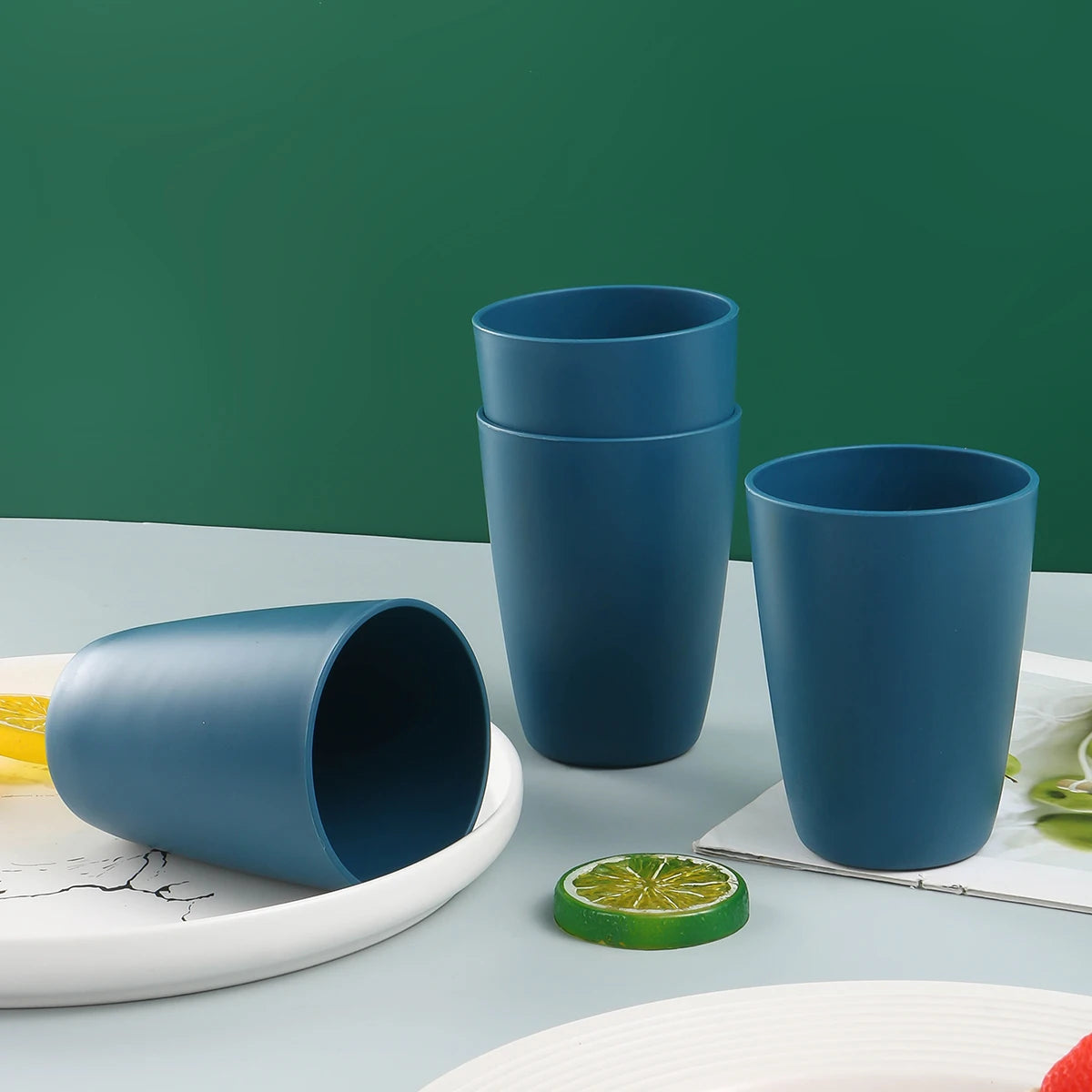2/4/6pcs Dark blue plastic cup reusable Suitable for home kitchen restaurant picnic camping RV drink soda milk juice