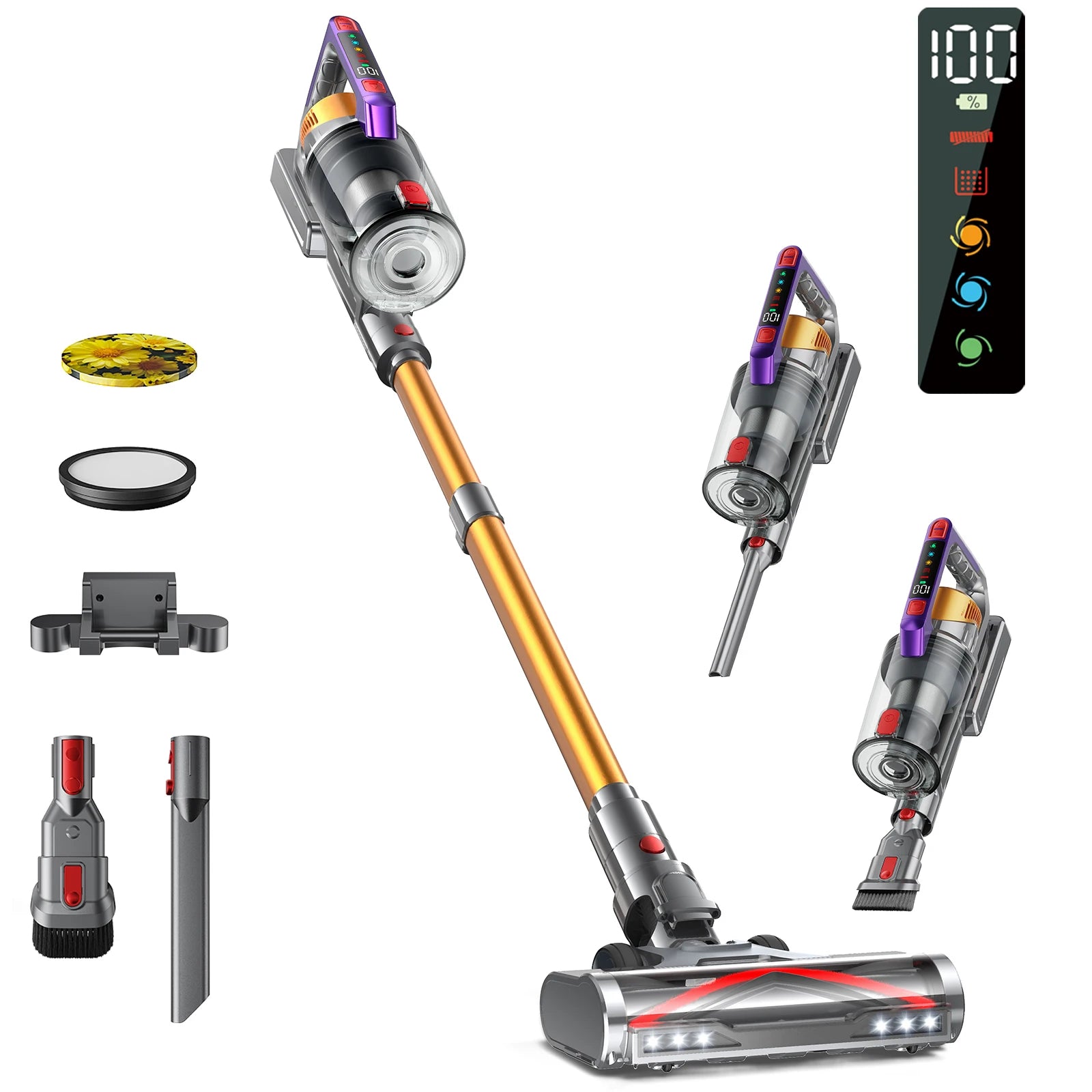 Kissof S17 Pro 550W/55KPA Cordless Vacuum Cleaner, 60Mins  Self-Standing Vacuum Cleaners for Home, Anti-Tangle Stick Vacuum