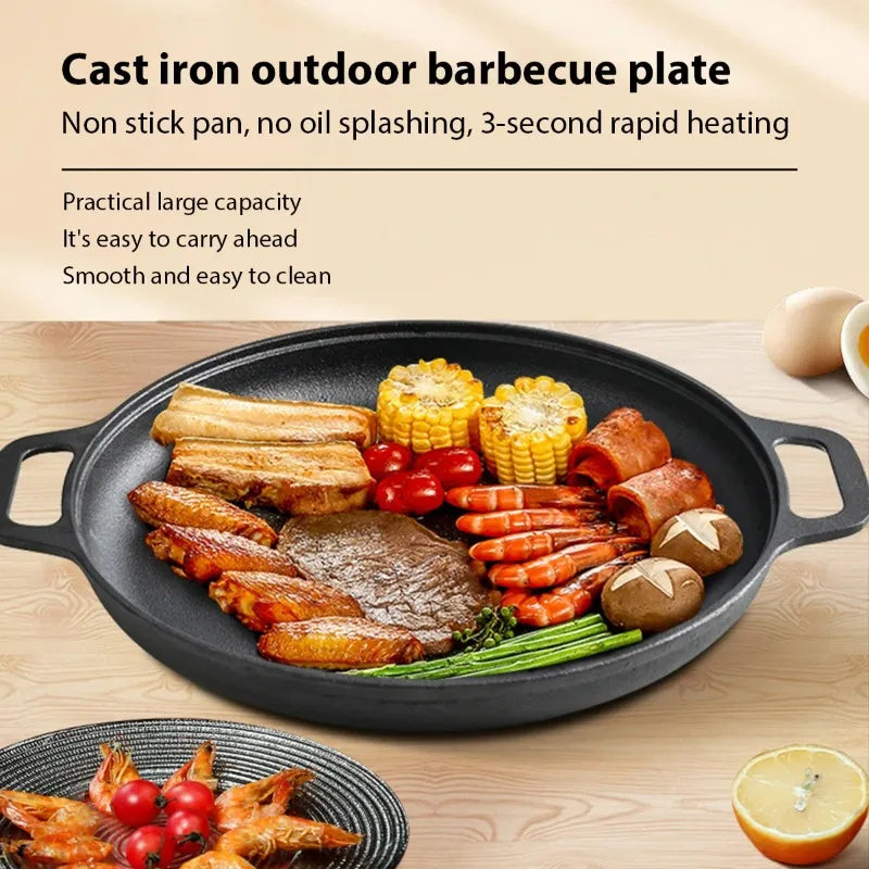 Cast Iron Frying Pan Non-stick pan Pizza Egg Pancake Pot Vegetable Steak Skillet Home Kitchen Flat Pan Omelette Outdoor Cookware