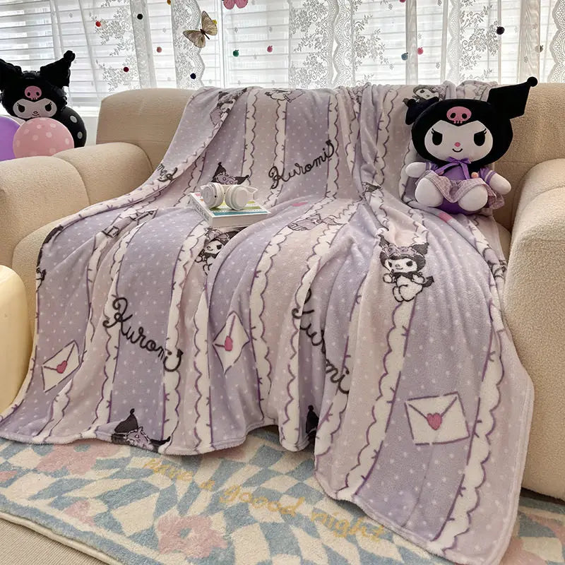 Kuromi fashion blanket for sofas and as an air-conditioning blanket comfortable and warm featuring a cute Kuromi pattern