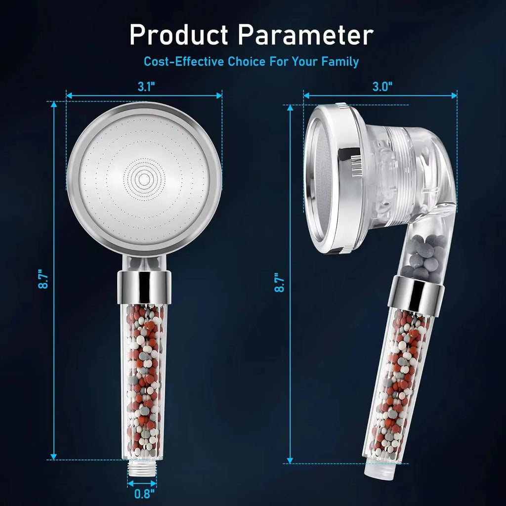 Filtered Handheld Head, High Pressure 3 Spray Settings Showerhead Saving Water, Water Softener Shower Head With Mineral