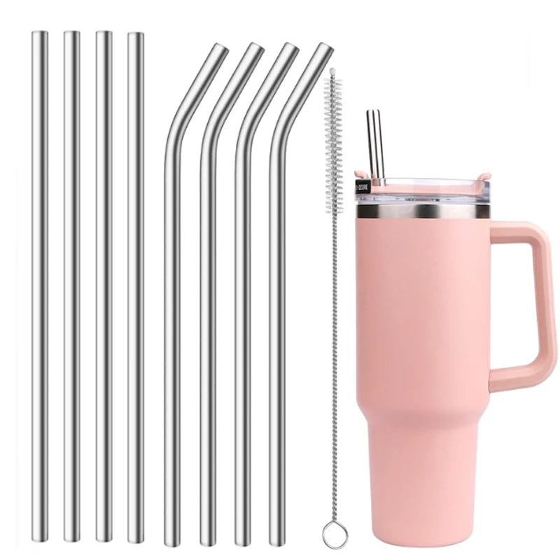 10mm Wide 12 Inch Reusable Stainless Steel Straw, 6pcs Large Straws with Cleaning Brush for Stanley Cup Accessories