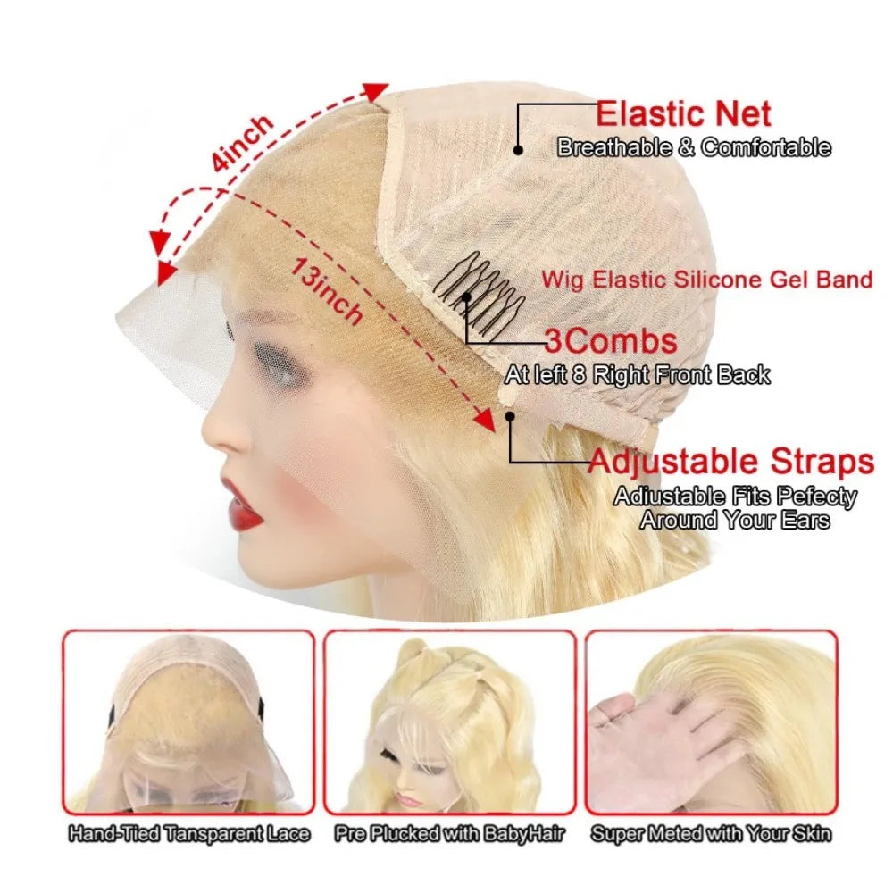 200 Density Lace Front Wig Ombre Blonde Short Bob Body Wave Lace Front Wig for Women 13x4 Hd Lace Front Wig Human Hair for Daily