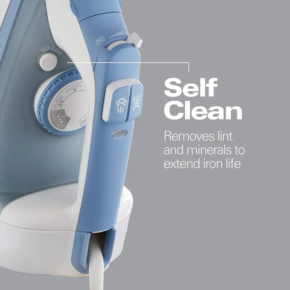 Anti-Scratch Soleplate Steam Iron & Vertical Steamer - Adjustable Steam, 8ft Cord, 3-Way Shutoff, 1500W, Blue