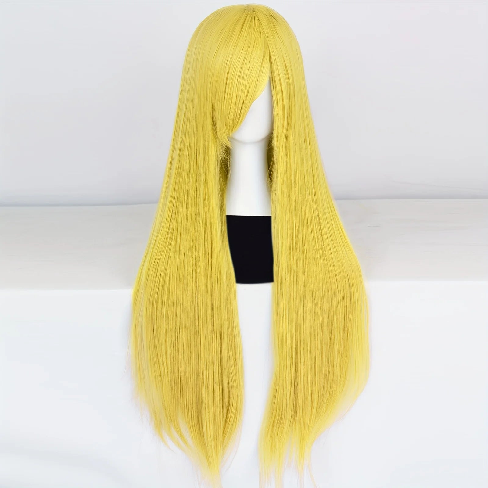Synthetic Long straight yellow role-playing wig with bangs, suitable for women, Halloween, parties, daily outfit wig