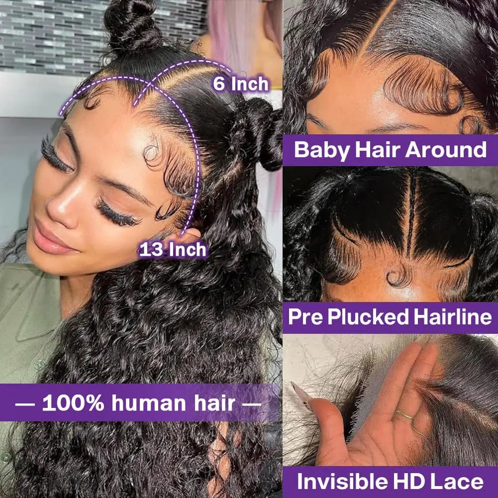 Curly 100% Human Hair Wigs 200 Density 13x6 Hd Lace Front Wigs 30 40 Inch Pre Pluck Brazilian Deep Wave Human Hair Wig For Women