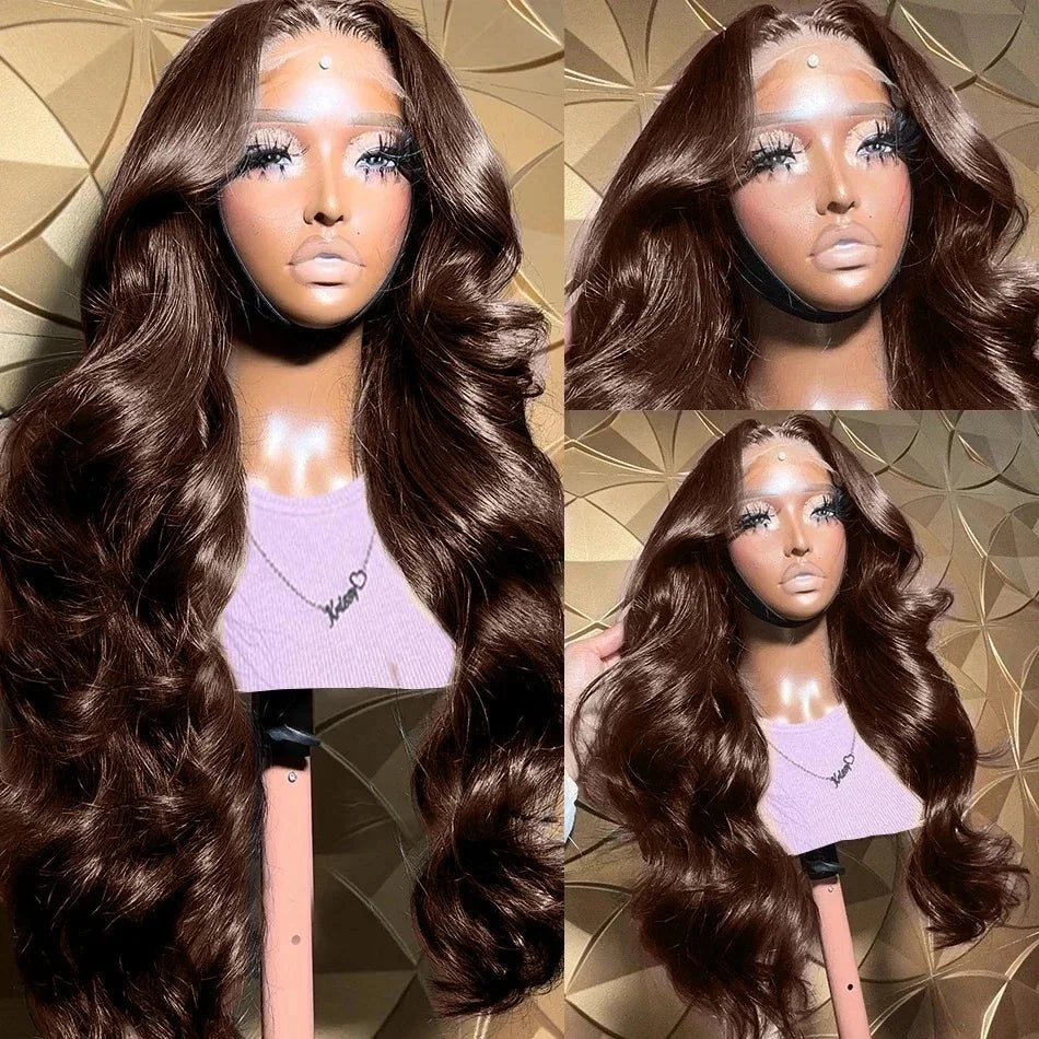 Loose Wave Brown Chocolate Color Synthetic 13X4X1 Lace Front Wig For Black Women Prepucked Bleach Knots Glueless Wig Daily Party