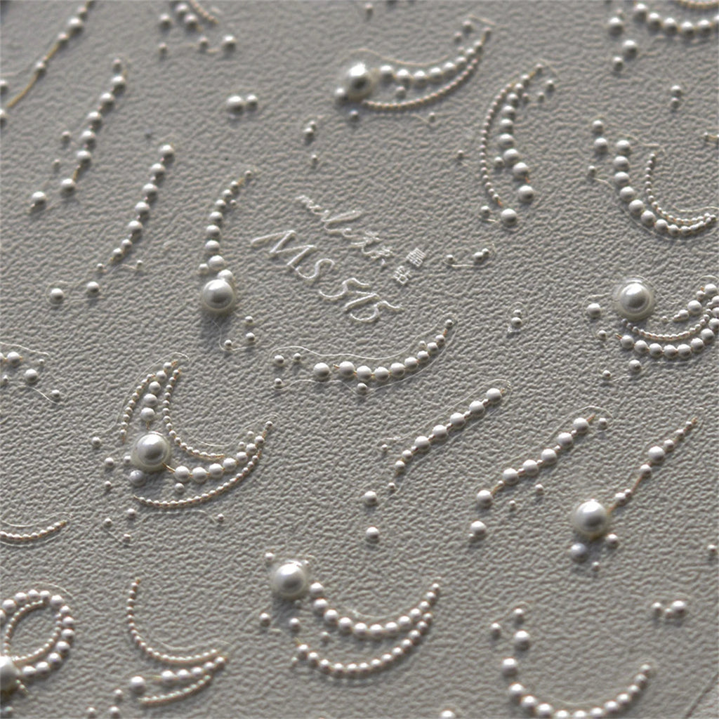 1pcs White 5D Pearl Lace Wave Lines Nail Art Stickers Elegant Exquisite Nail Decoration Decals DIY Self Adhesive Transfer Slider