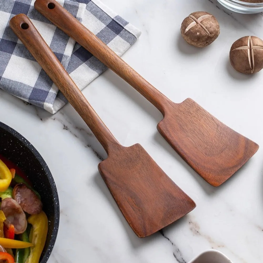 34cm Solid Wood Cooking Spatula Turners Long Handle Shovel Non-Stick Stir Fry Spatula Fried Egg Leak Shovel Kitchen Accessories