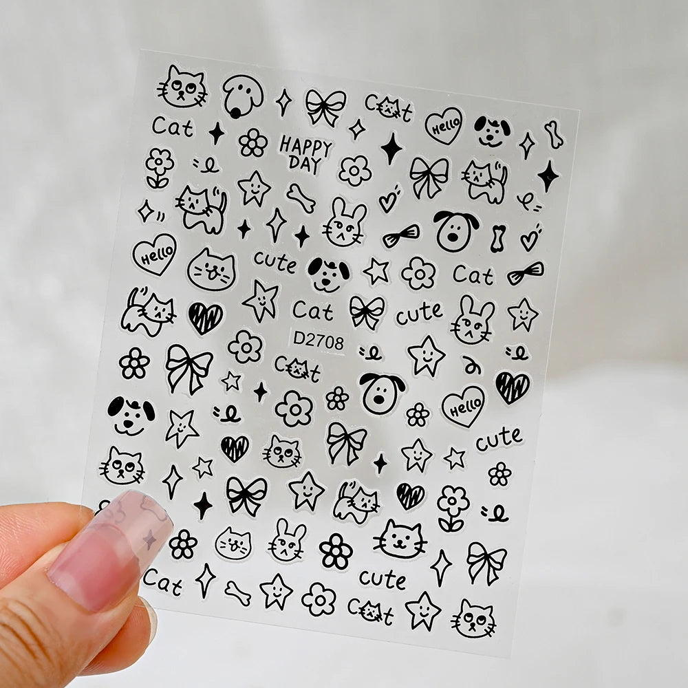 1pc 5D Cute Jelly Pink Cat Paw Print Nail Sticker Lovely Kitty Puppy Dog Cartoon Embossed Relief Nail Art Sticker Manicure Decal