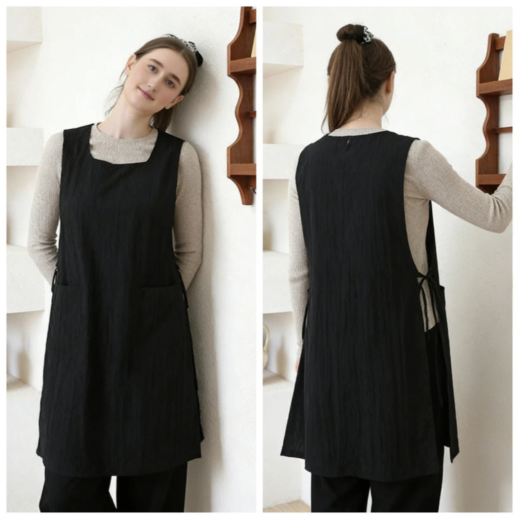Waterproof Anti-Oil Kitchen Apron for Women with Pockets Long Vest Apron Cooking Painting Nail Salon Beauty Working Pinafore