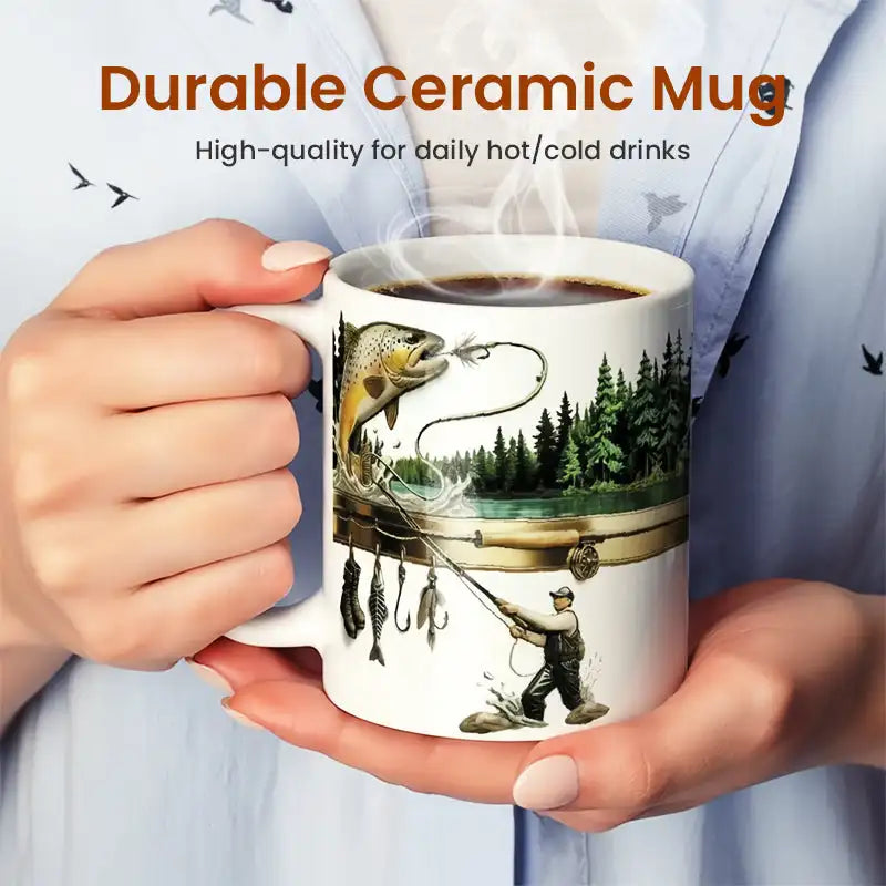 2D print Fishing Lover Gift Mug-Personalized Fishing Cup for Angler,Custom Name Fish Design Ceramic Coffee Mug Birthday Present