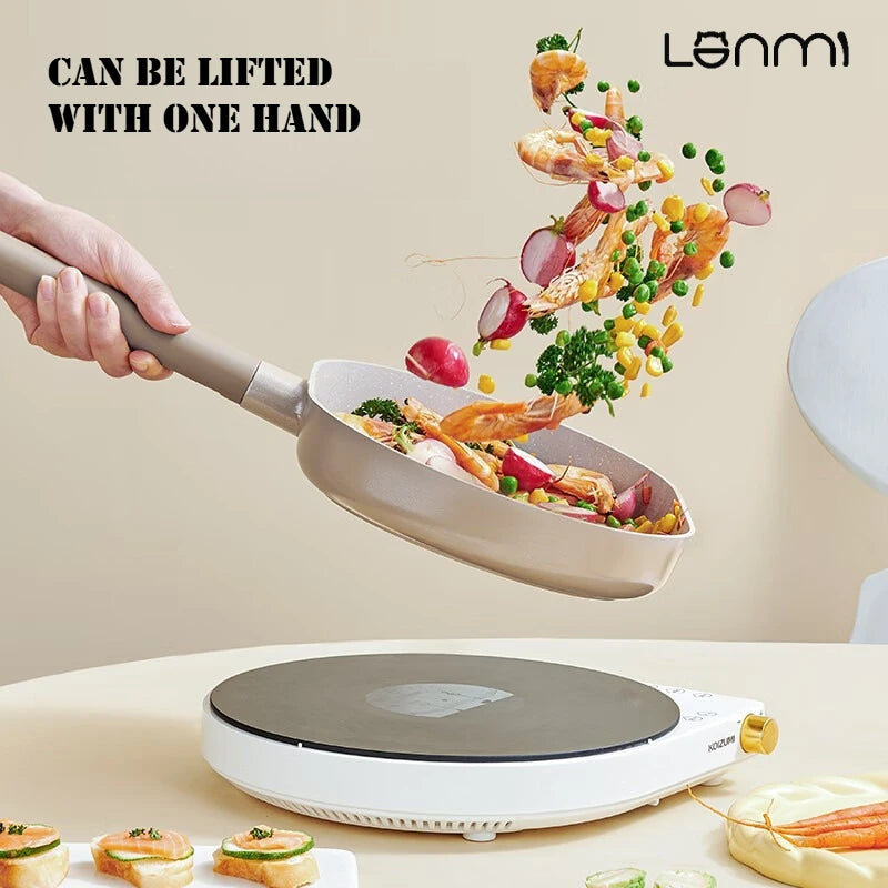 LANMI 24/28CM Long-handled Cooking Pot Pot Lid with Bell Shape Non Stick Mafesanite Pan Frying Pan General-purpose Kitchen Stove