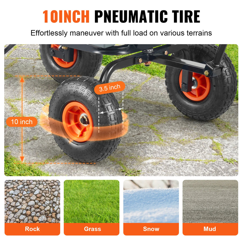 SucceBuy Dump Cart Poly Garden Dump Cart Easy to Assemble Steel Frame Dump Wagon with 2-in-1 Convertible Handle Safe Transport