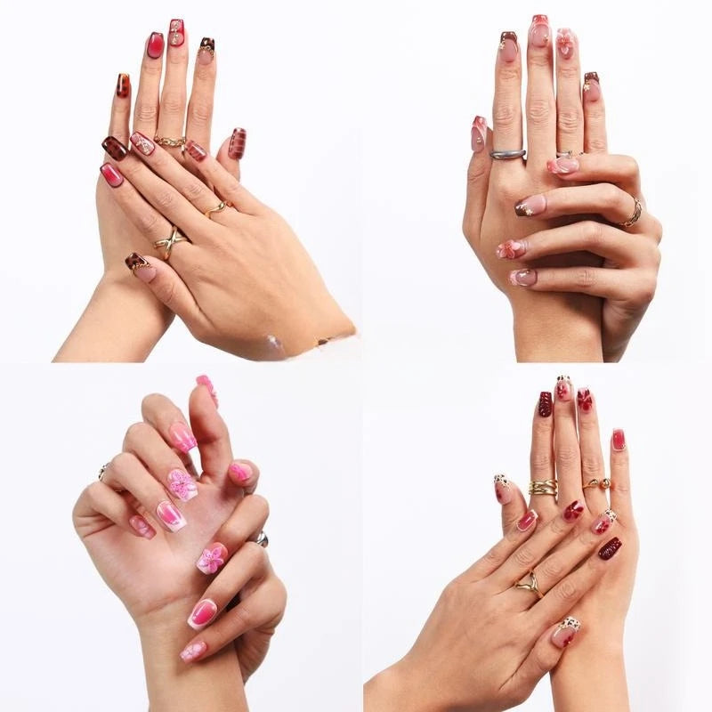 24Pcs Medium Long Square French Fake Nails Full Cover Wearable French Press on Nails for Women Mixed Size False Nails