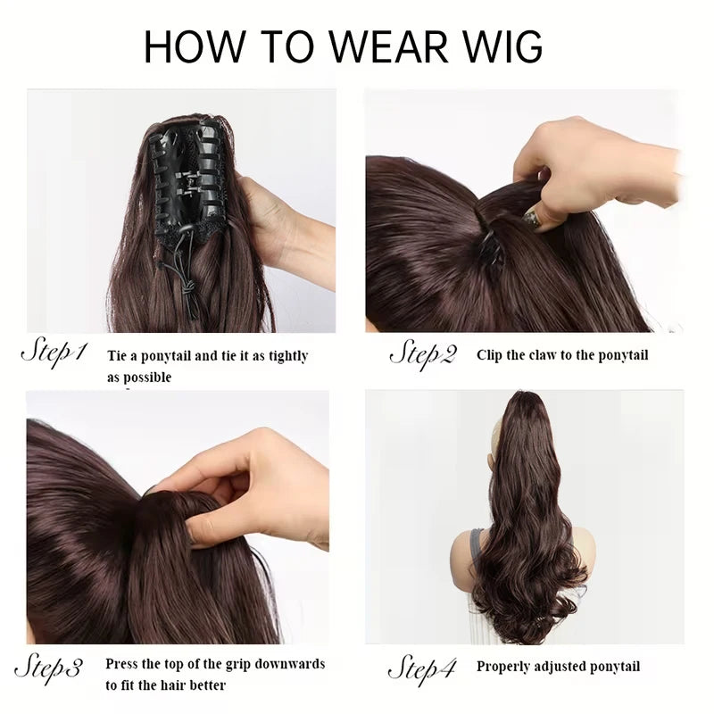 20Inch Synthetic Long Wavy Curly Ponytail Hair Extension Claw Clip in Elegant Volume Fulffy Hairpiece for Women