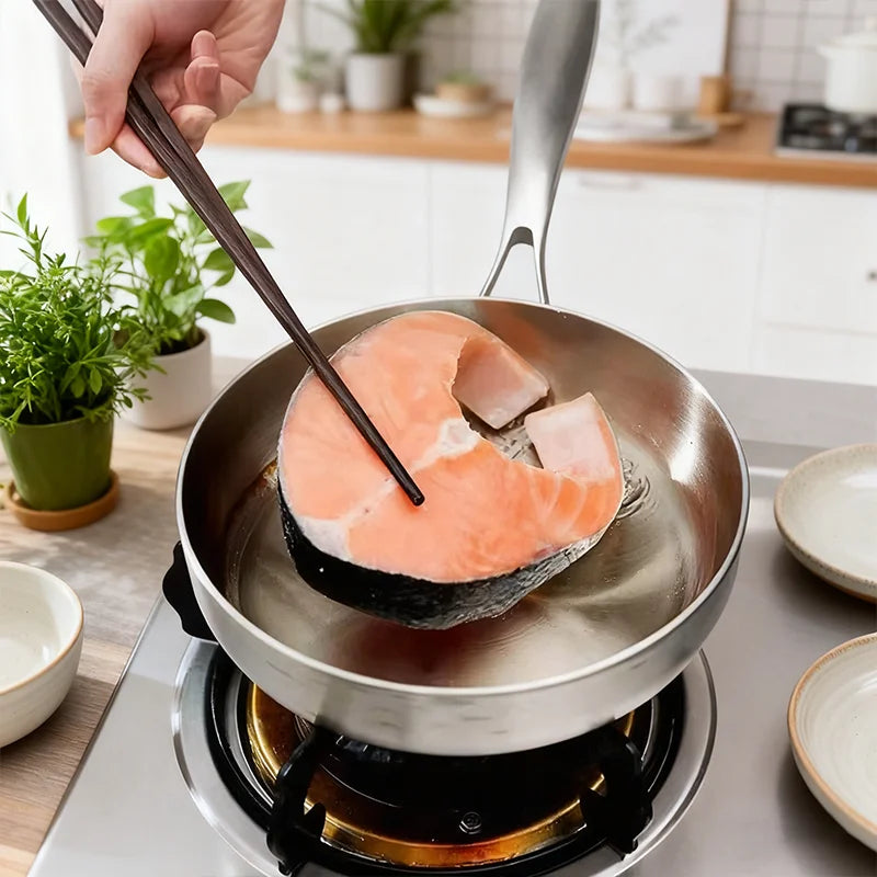 Home Non-Stick Uncoated Frying Pan – 316 Stainless Steel Steak Cookware Wok, Suitable for Gas Stove Induction Cooker Camping