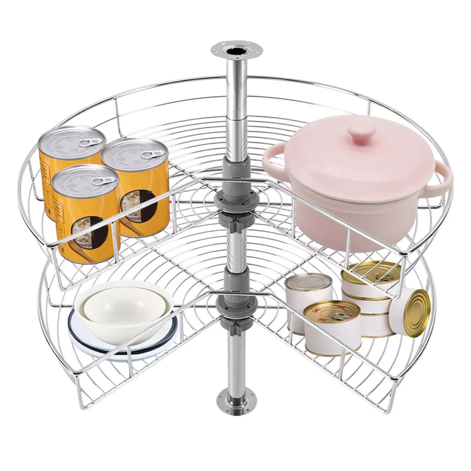 2-Shelf 24" Kidney Chrome Lazy Susan Kitchen Base Cabinet Corner Organizer Rack Iron