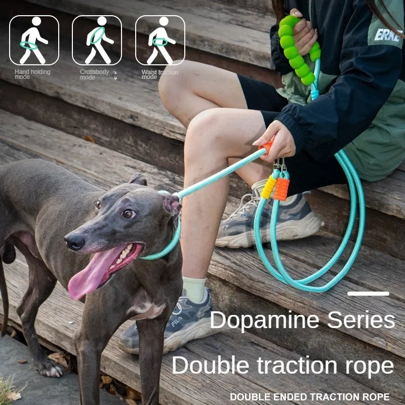 Double-Headed Dog Leash One-to-Two Medium and Large Dog Collar Anti-Burst P Rope Diagonal Cross-Body Dog Walking Artifact Rope