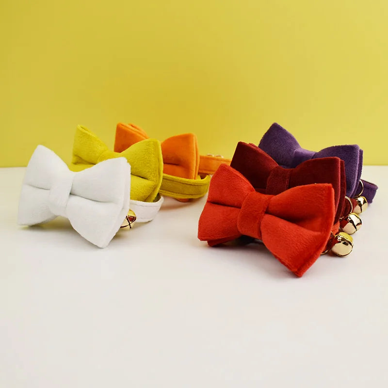 Velvet Cat Collar Personalized Customized ID Tag Kitten Collars Necklace Bell Bow tie Custom Small  Collar