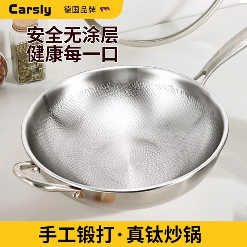 Titanium Wok Uncoated Titanium Wok Household Flat Bottom Non-stick Wok